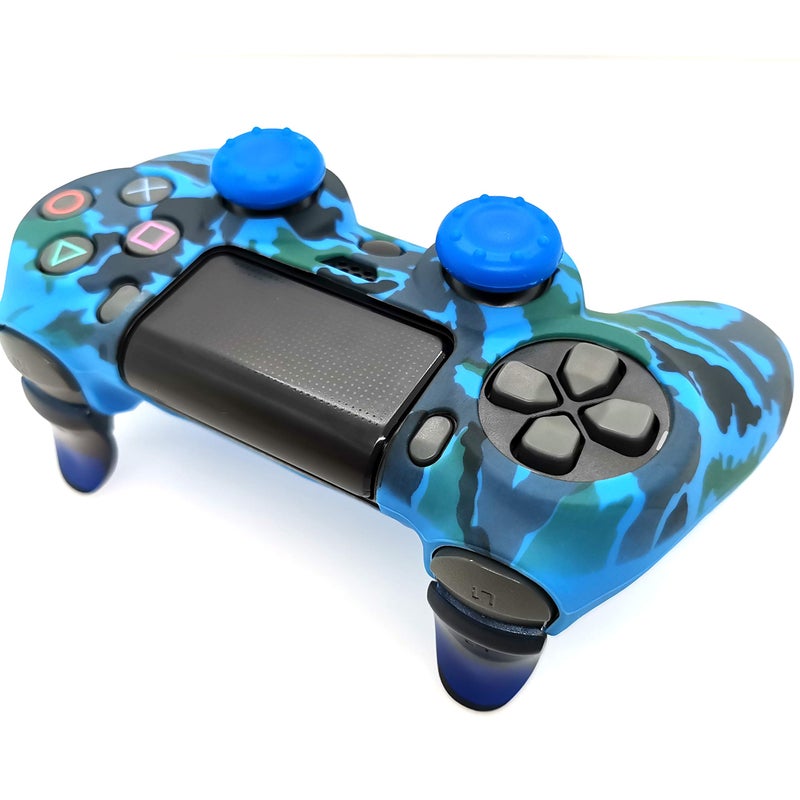 Asokex Silicone Skin Cover for Ps4 Controller (1pc Anti-Slip Case, 1 Pair L2 R2 Trigger Extender, 4pcs Thumb Grips,4pcs LED Light Bar Decal) Protector for DualShock PS4/ Slim/Pro Controller (Blue camouflage) - Image 2